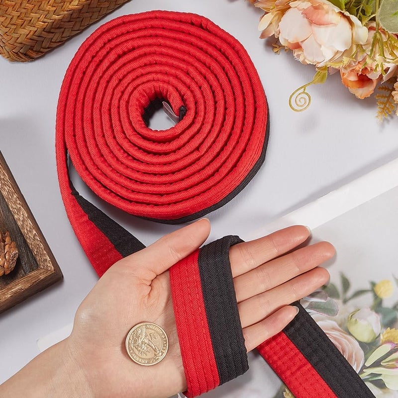 CREATCABIN Black Red Taekwondo Belt Polyester Martial Arts Belt Judo Karate TKD Aikido Uniform Ranking Belt Long Soft Universal Fit Belts Jiu Jitsu for Perfomance Sports Training Equipment 9.18ft - Image 3